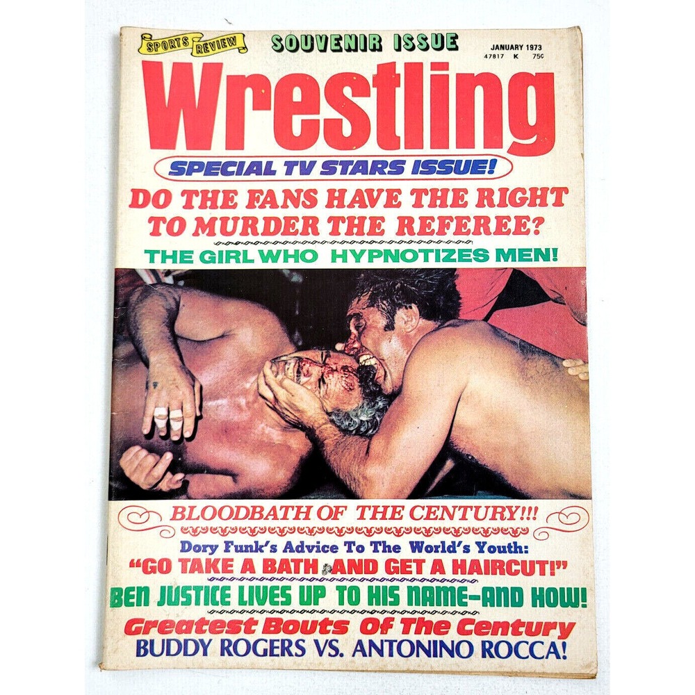 SPORTS REVIEW WRESTLING - JAN 1973 - DORY‎ FUNK / BUDDY ROGERS / ROCKY JOHNSON